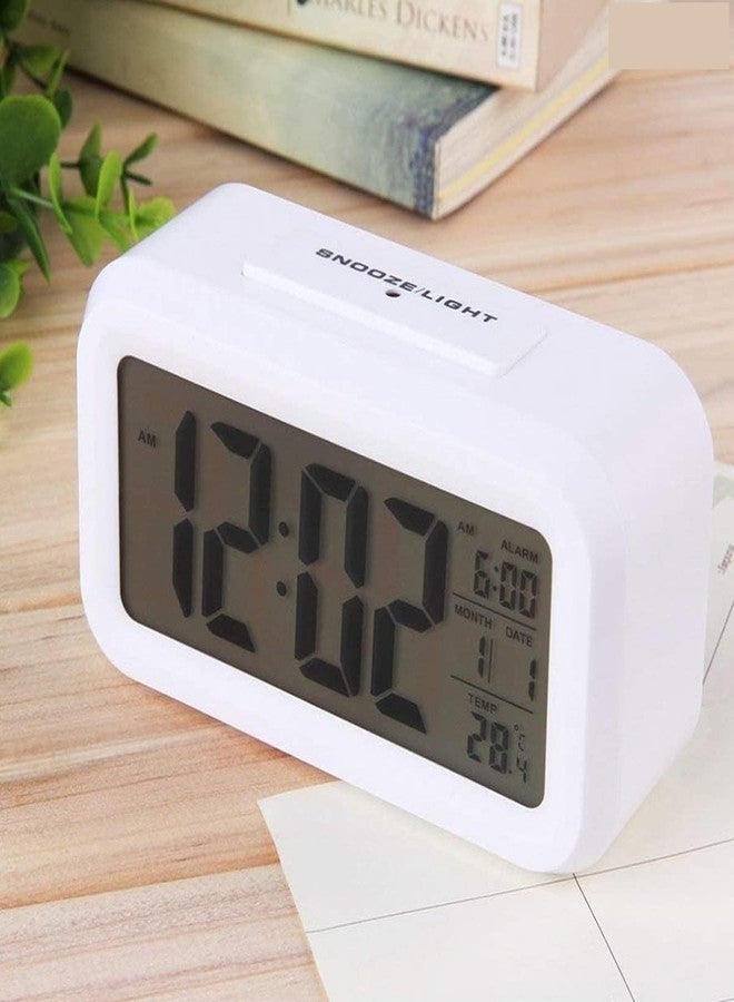 Rukshv Digital Alarm Clock with Large LED Display, Snooze, Night Light, Date & Temperature Display, Portable Bedside Table Clock for Kids, Adults, Home & Office (White Small Alarm Clock) - Image 2